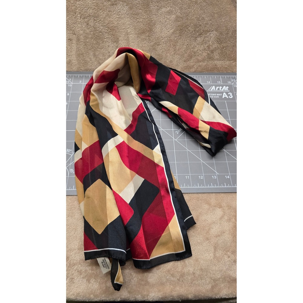 Vintage Made in Italy Geometric Colorblock Scarf Red Black Tan RN 35289